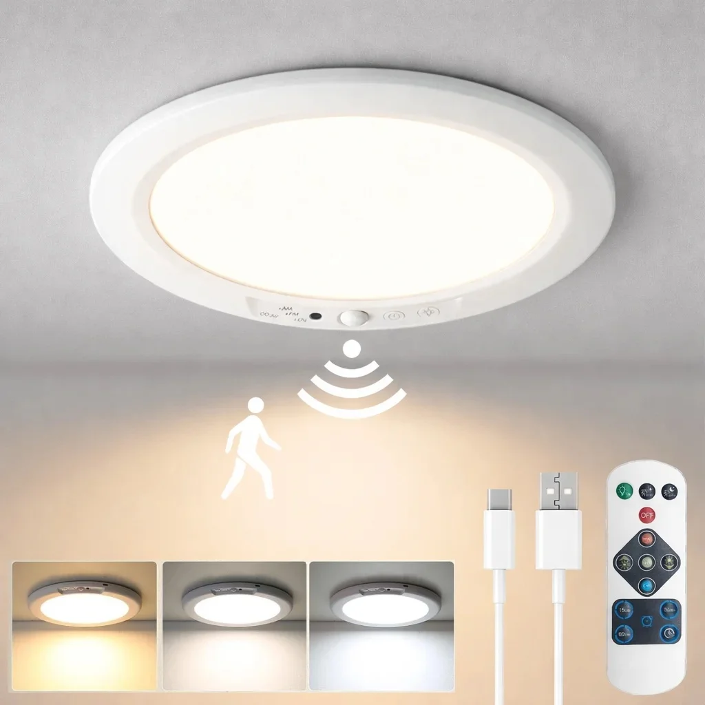 Upgraded Motion Sensor Ceiling Light USB-C Rechargeable Magnetic Lamp Remote LED Night Light For Kitchen Coatroom