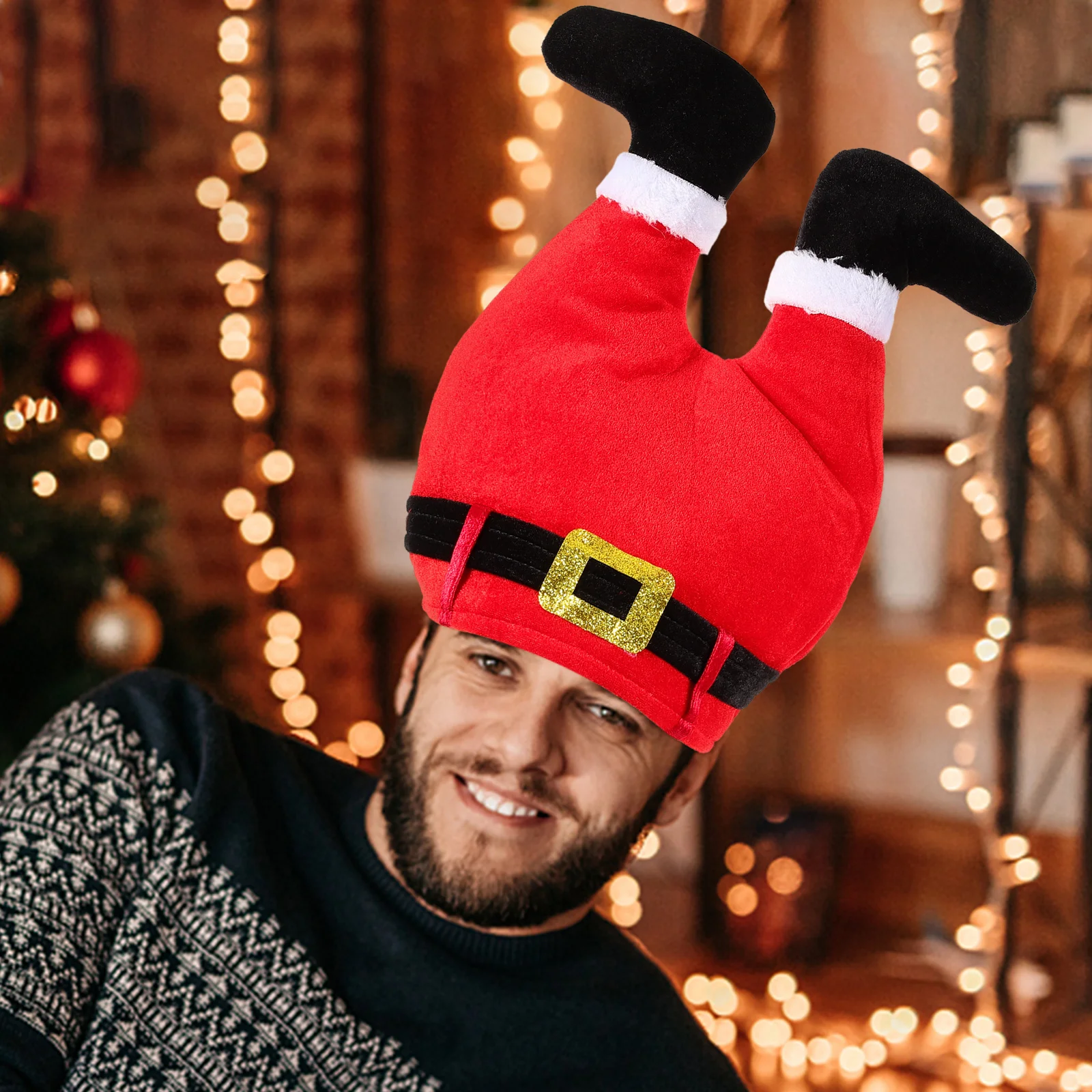 

Christmas Hat Santa Pants Belt Style Men Adult Decoration Gifts Elf Clown Hats Xmas Party Props Warm Fabric Cozy Lining Tree