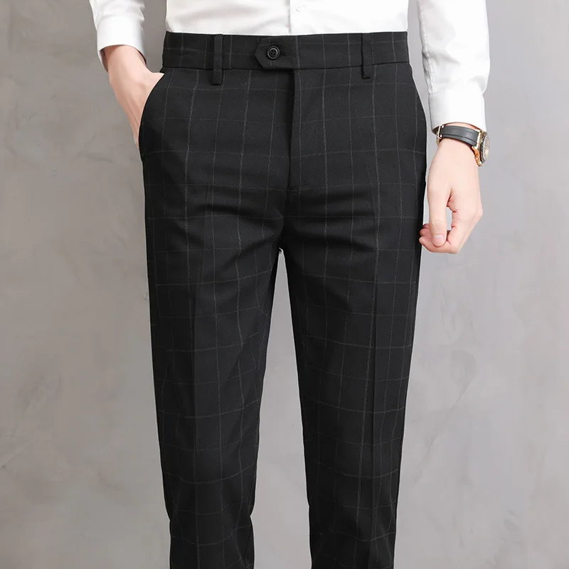 Summer Thin Striped Suit Pants Men Slim Gray Black Dress Pants Business Formal Trousers for Male 2022 Korea Style Clothing