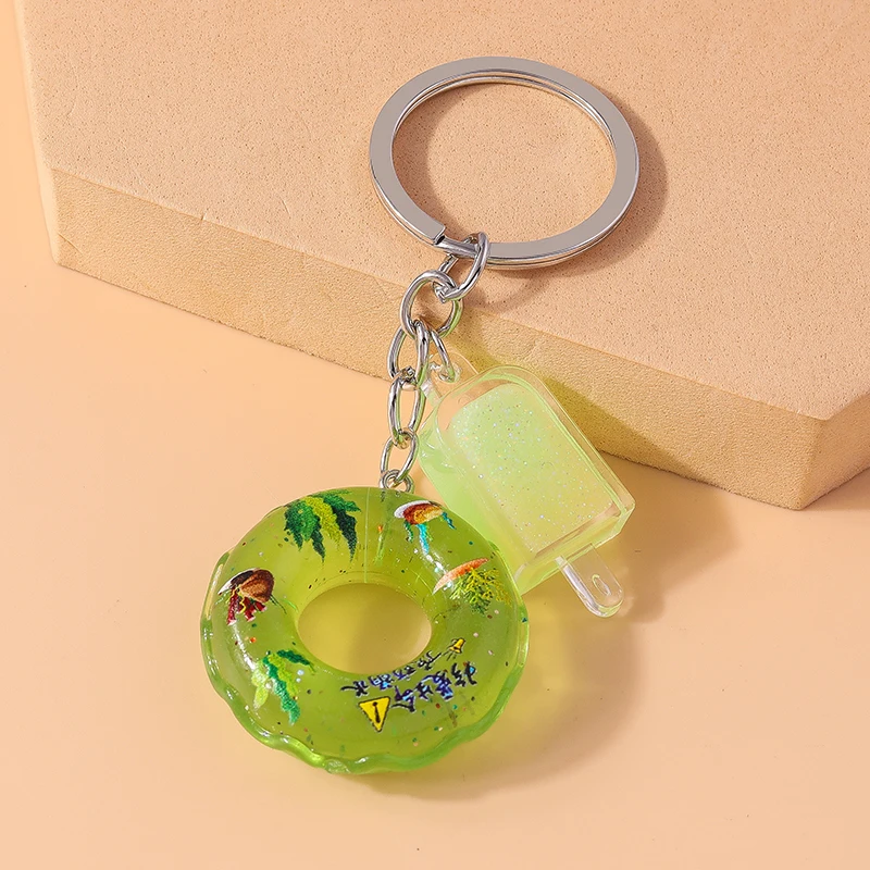 Fashion Candy Colors Swim Ring Keychain Resin Summer Food Popsicle Keyrings for Women Men Car Key Handbag Key Chains DIY Gifts