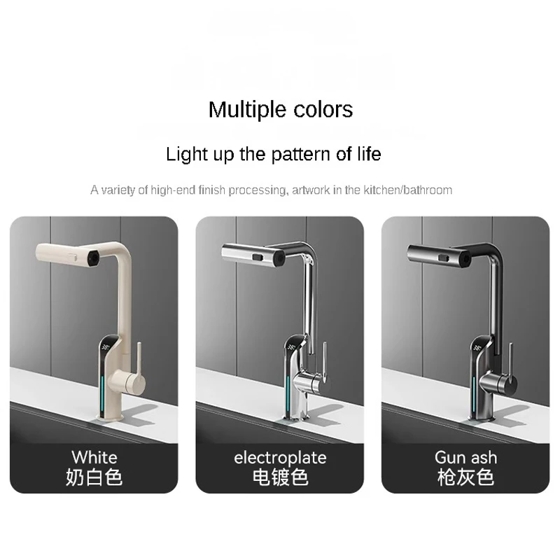 Feiyu Digital Display Kitchen Sink Black Washbasin Copper Pull Out Hot And Cold Wash Basin Bathroom Cabinet Faucet