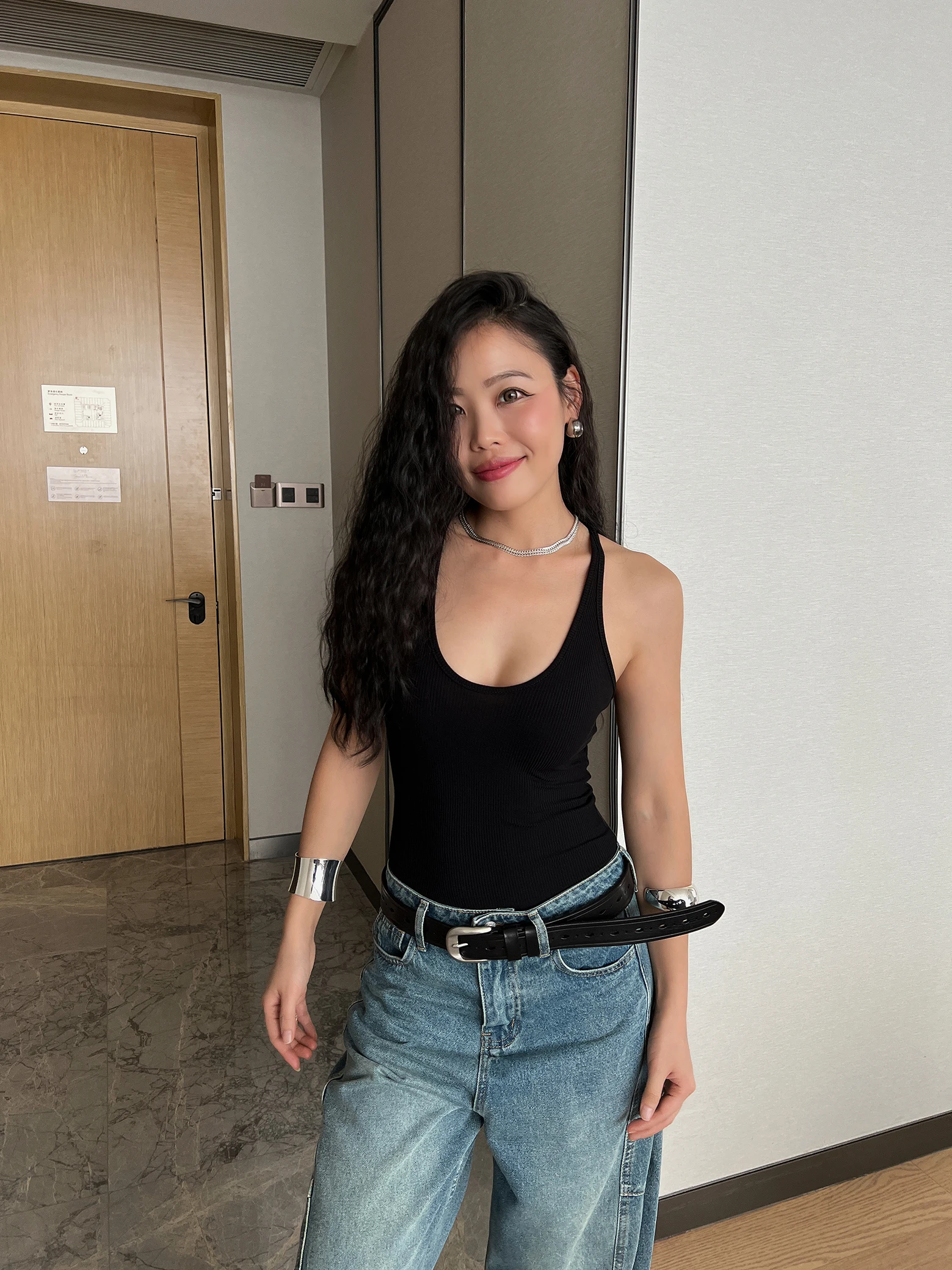 Women Ribbed Cami Sleeveless V Neck Bodysuit Jumpsuit