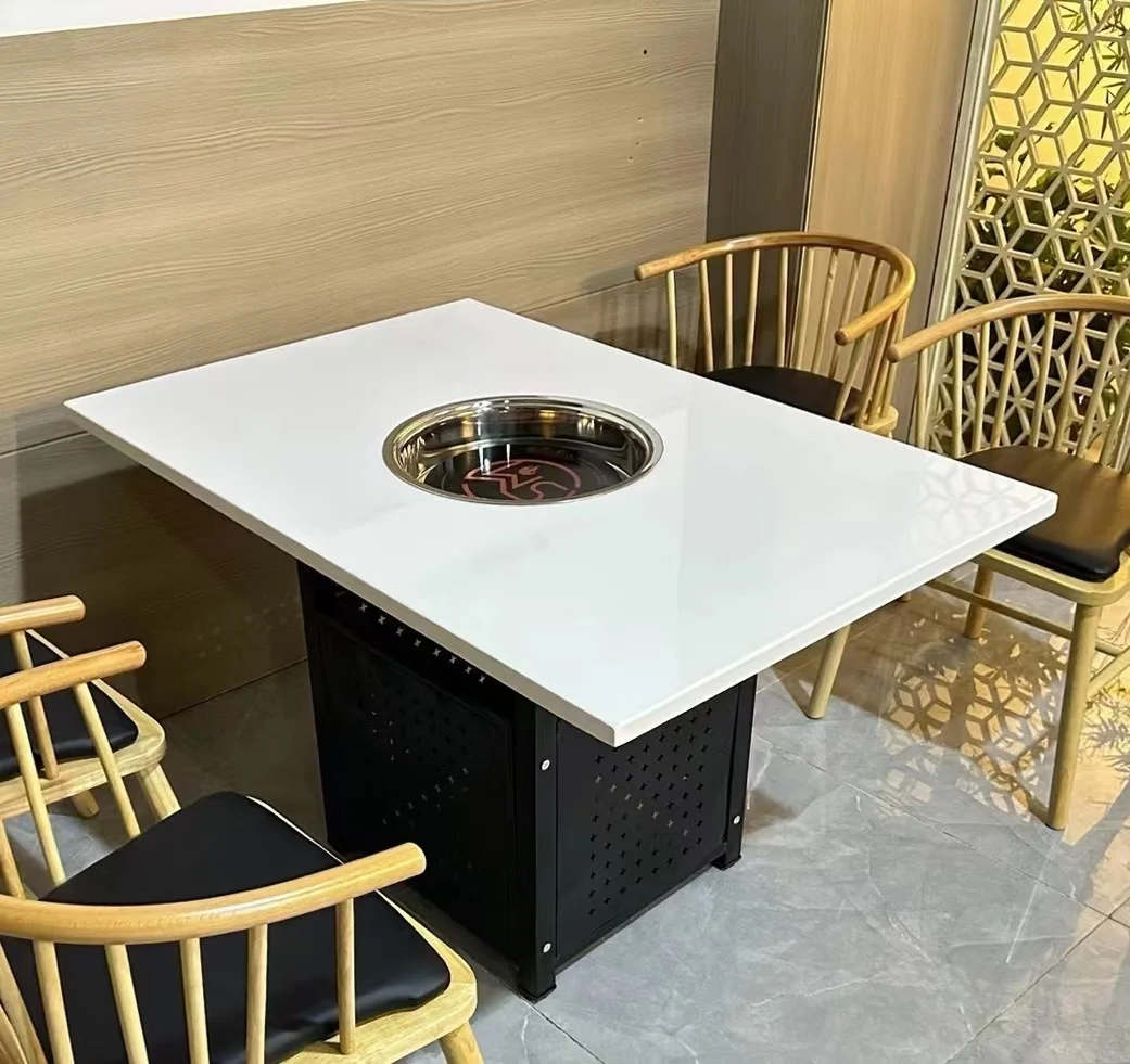 

Modern Hotel Cafe Shop Outdoor Restaurant Furniture Banquet Fast Food Tables and Chair Set Korean Hot Pot Dining Table for Sale