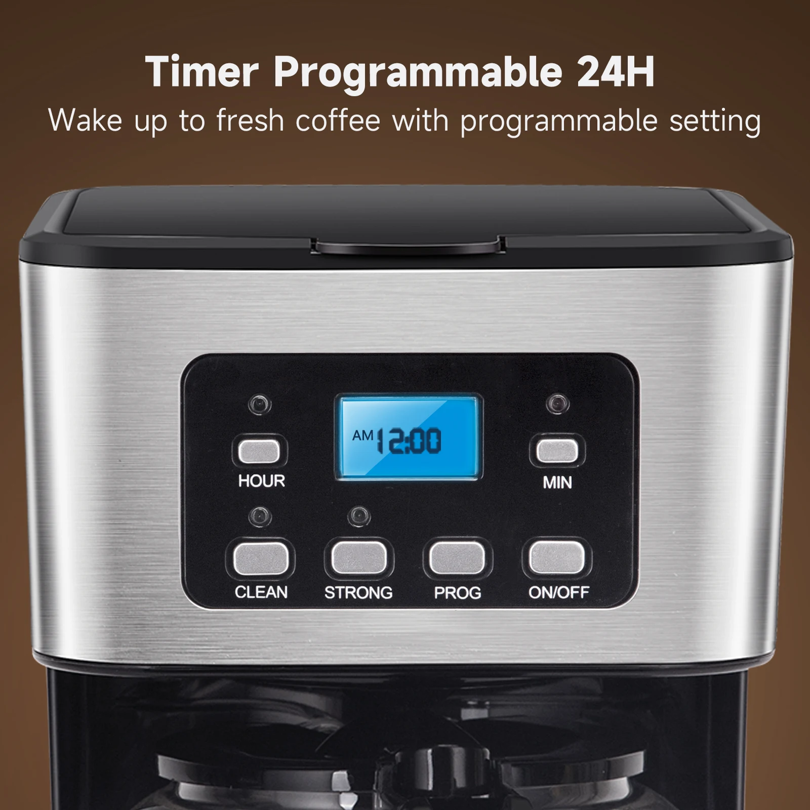 ماكينة صنع القهوة بالتنقيط من Aigostar، شاشة Lcd، فلتر قابل لإعادة الاستخدام، قابل للبرمجة، وظيفة التنظيف الذاتي (الإزالة الترسبات)، سعة 1.8 لتر (12 كوب)، وظيفة الدفء. خالية من مادة Bpa