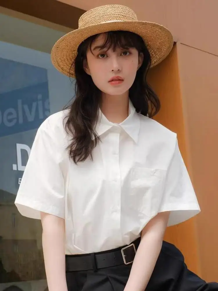 

Korean Fashion Women White Long Sleeve Versatile Single Breasted Shirt Spring Autumn Office Festival Tops 2025 Casual Simplicity