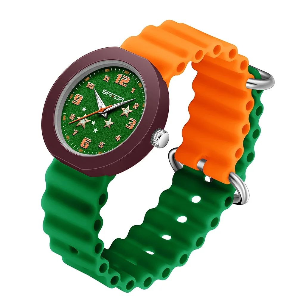 

SANDA SD9123 Children's Quartz Watch 3ATM Life Waterproof Lightweight Silicone Strap Night Light Star Dial Watch