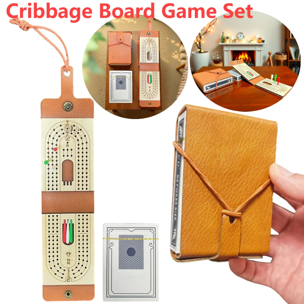 

Funny Wooden Cribbage Board Game Set with Playing Cards 6 Pegs Portable Cards Table Games Scoring Game Board for 2-4 Players