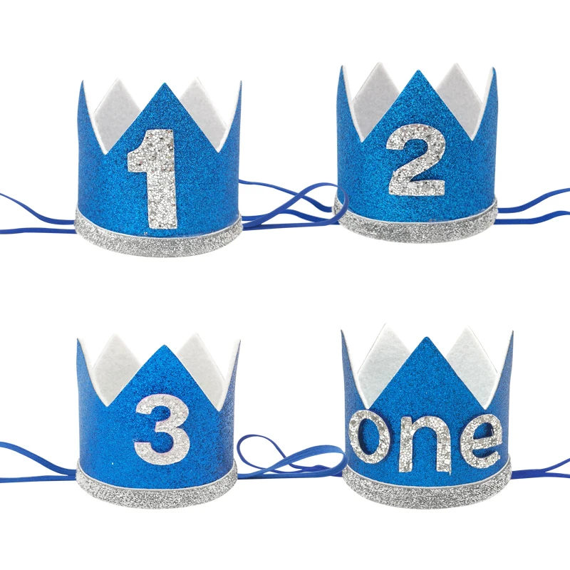 

1Pcs Blue 1 2 3 Years Old Kids Birthday Crown boy 1st Birthday Party Baby Shower Party Decoration 2nd 3th birthday hat