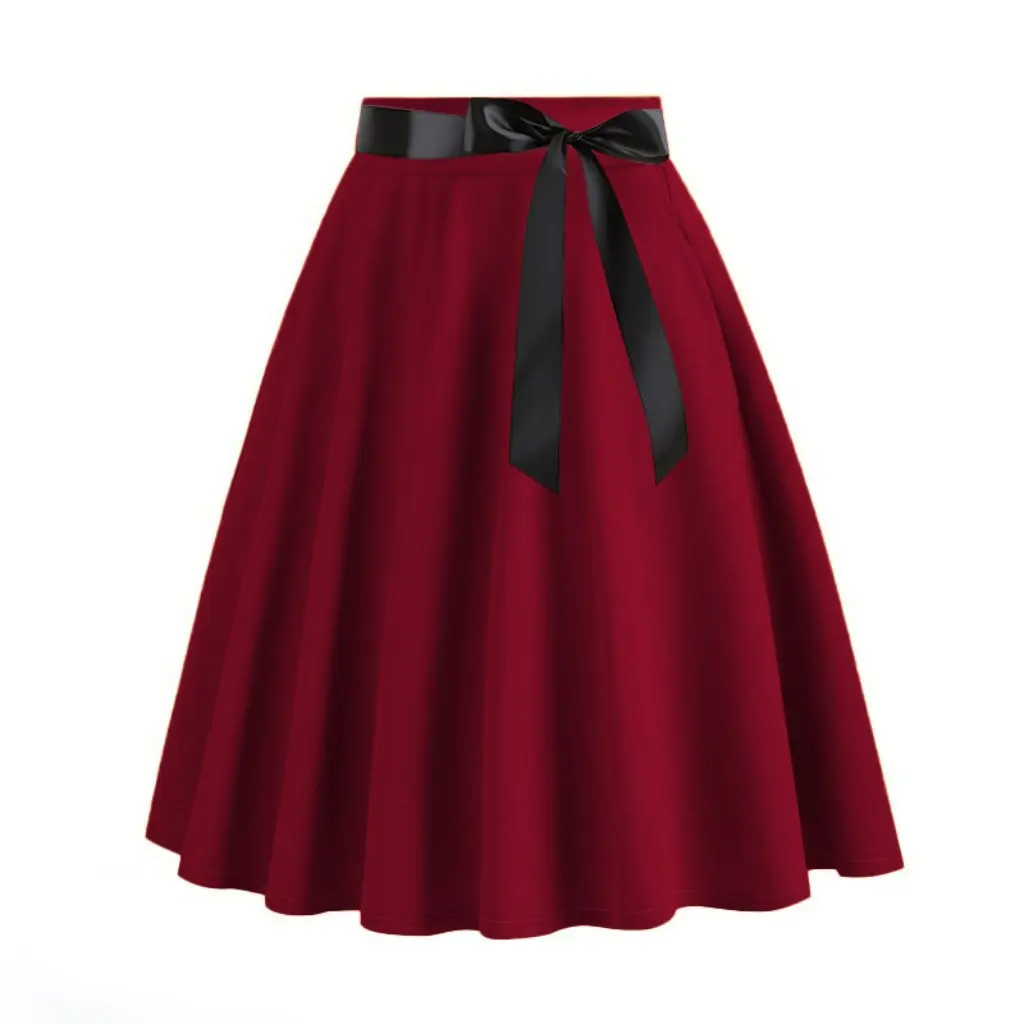 

European And American Style Women's Retro Hepburn Skirt Large Swing Lace-Up Design with Ribbon Hot Selling