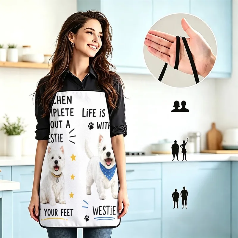 1PC【Apron】2DFlat effect，Fun,, and minimalist style West Highland White Terrier print，Durable and stain-resistant，Suitable