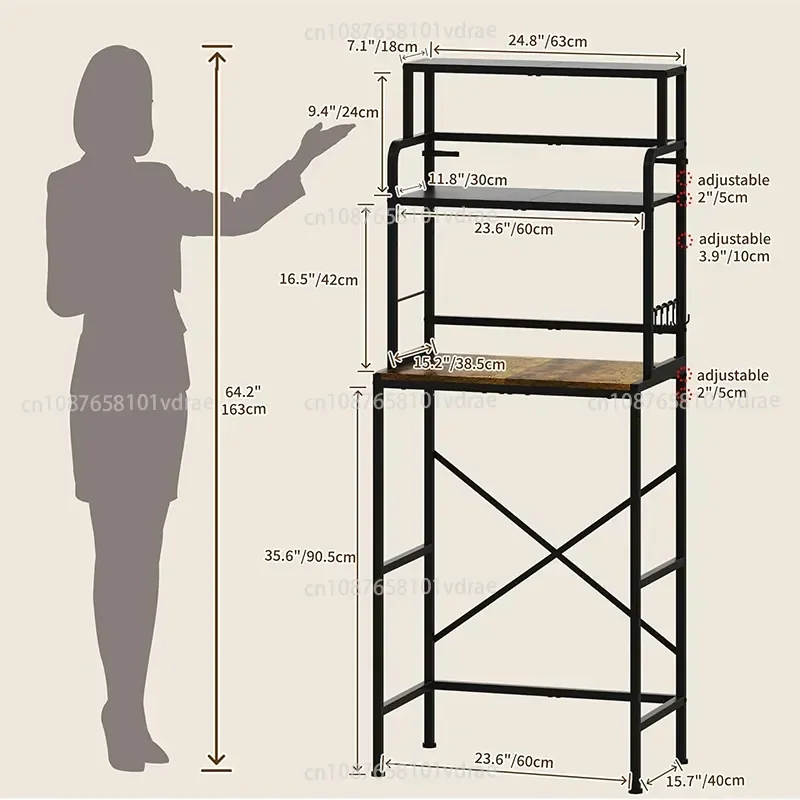 Three-tier Fridge Rack with Storage Shelves, Microwave Storage Rack and Mini Fridge Cabinet with Storage Space