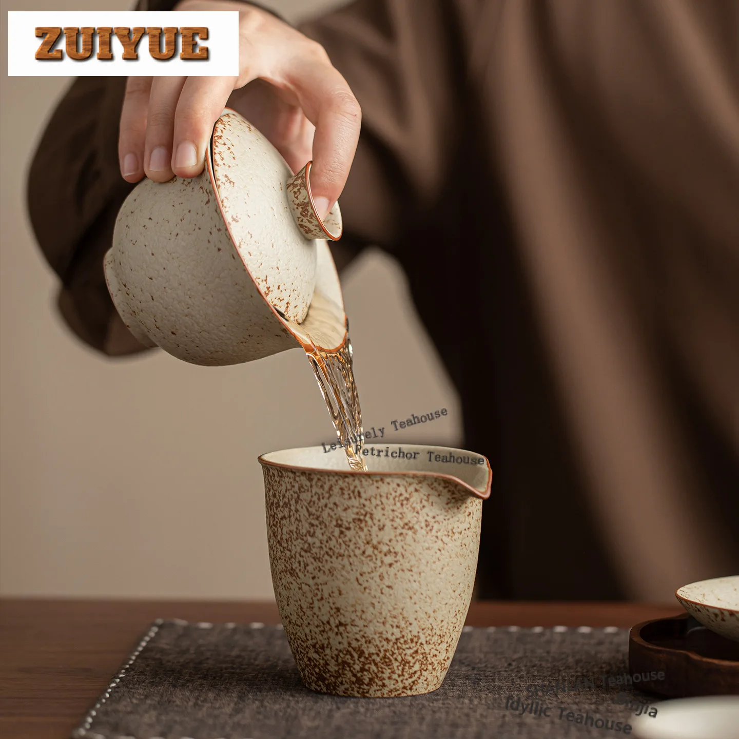 200ml Coarse Pottery Three Talents Hovering Gaiwan Creative Tea Tureen Tea Bowl With Lid Kit Tea Making Cover Bowl Teaset Craft