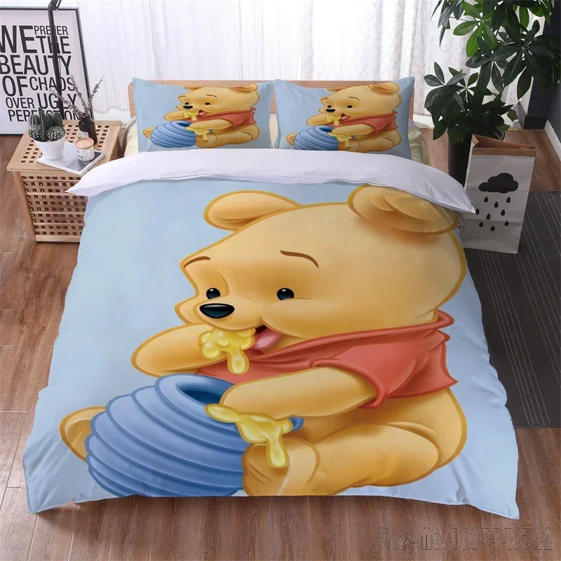 Disney Cartoon Winnie The Pooh Love Child Duvet Cover Set HD Comforter Cover Bedclothes for Kids Bedding Sets Bedroom Decor