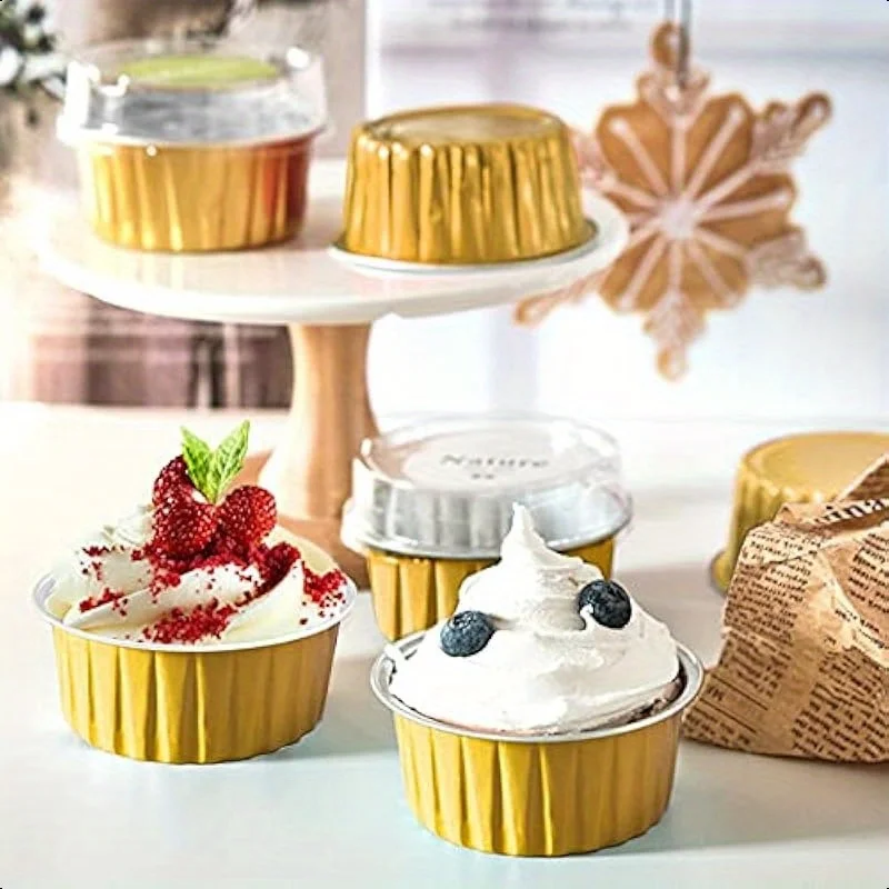 50pcs Aluminum Foil Ramekins & Cupcake Baking Cups with Lids 6