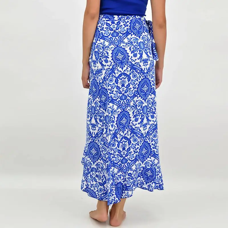

Summer Wrap Style Ribbon Tie Skirt Floral Lace Half Body Skirt Cross Border New Design Cotton Material Batwing Shape Skirt
