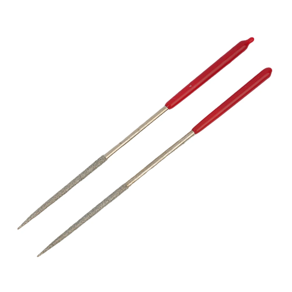 Needle File Diamond Files Industrial 3 X 140 Mm 5.5 Inch Accessories Parts Round Silver Tone + Red For Mechanics