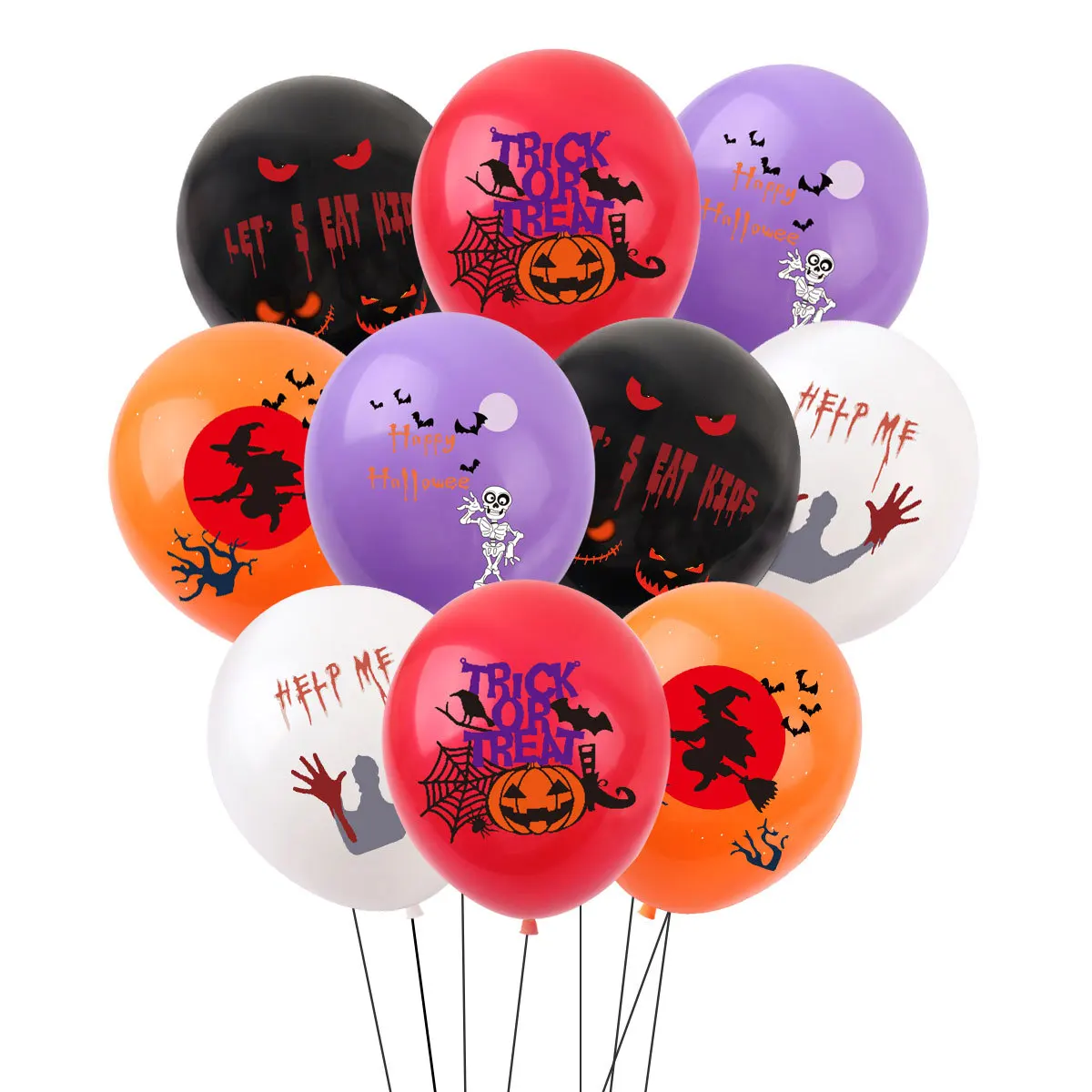 Halloween Decoration Balloon, Horror Blood Handprint, Help Me, Pumpkin Skull Balloon,12inch,10Pcs