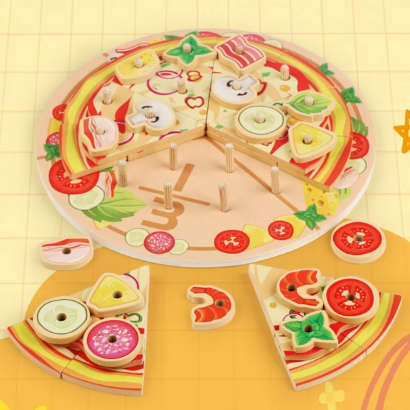 Wooden Pretend Play Toy Simulation Pizza Children Play House Cutting Toys Educational Kitchen Food Play Game for Kids Party