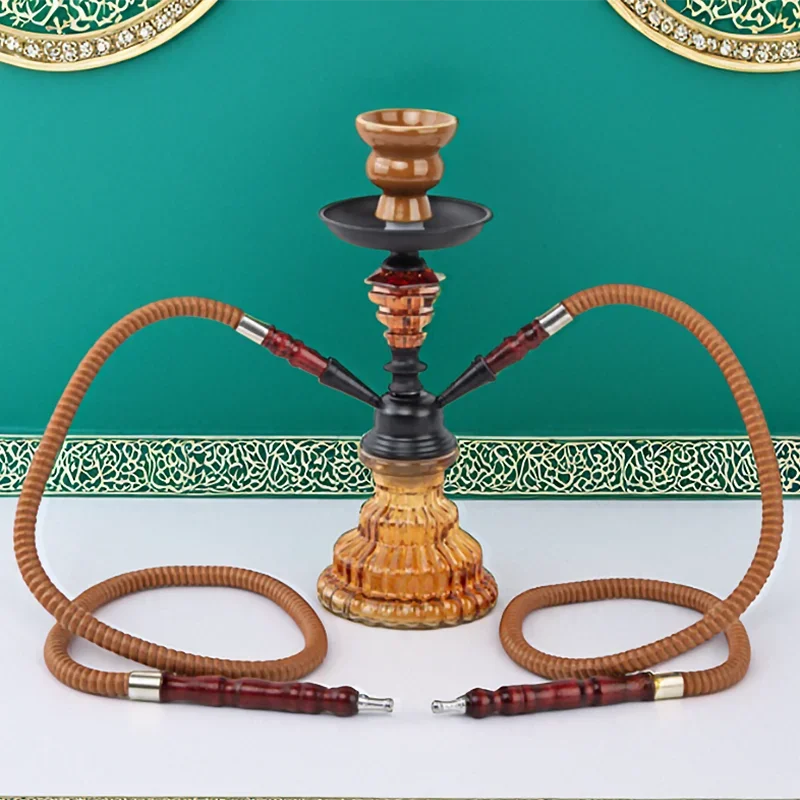 

Коричневый, 11,4 дюйма \ 29 см, маленький, двойной шланг 2, полный набор кальяна для бара, роскошный набор трубок для курения, набор кальяна, стеклянная ваза, керамическая чаша