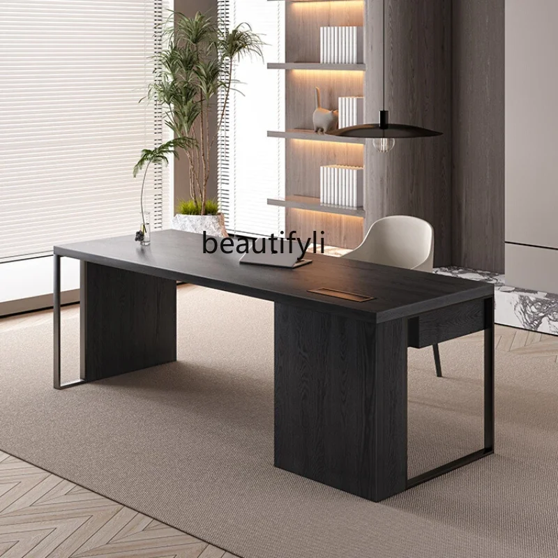 

Italian Minimalist Desk Creative Log Desk Workbench with Drawer Black Boss Desk