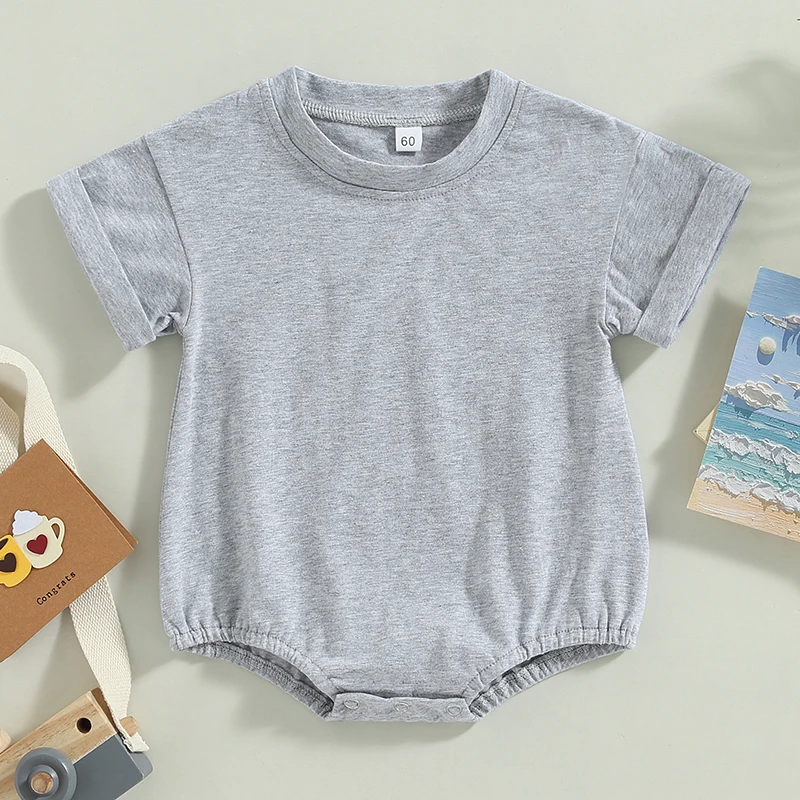 Newborn Baby Romper Summer Crewneck Romper Clothing Solid Casual Loose Jumpsuits Toddler Infant Boy Girl Cotton Playsuit