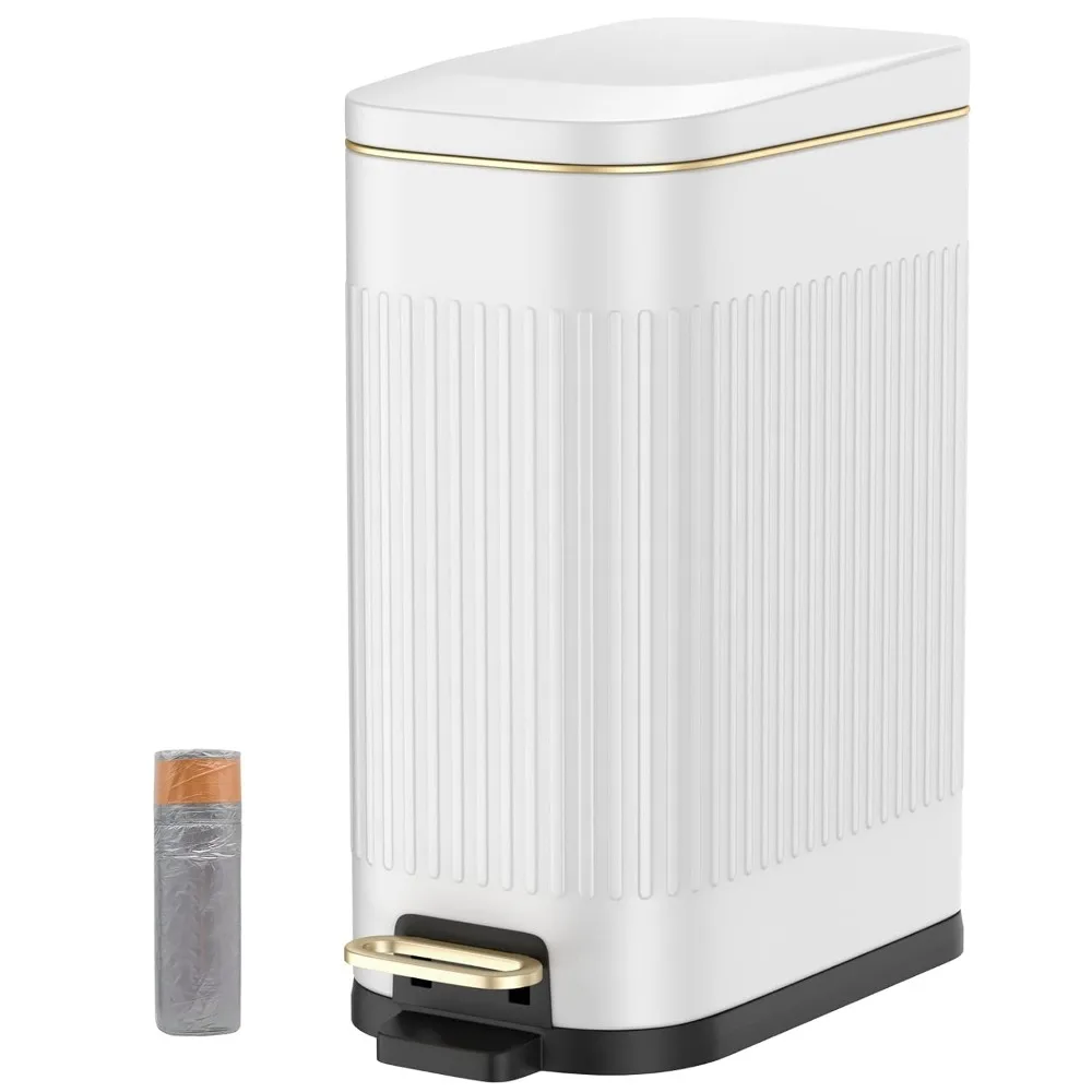 

Мусорный бак для ванной комнаты с крышкой, прямоугольный мусорный бак объемом 4 галлона/15 л со съемным внутренним мусорным корзином, мягкое закрытие, ступенька из нержавеющей стали S