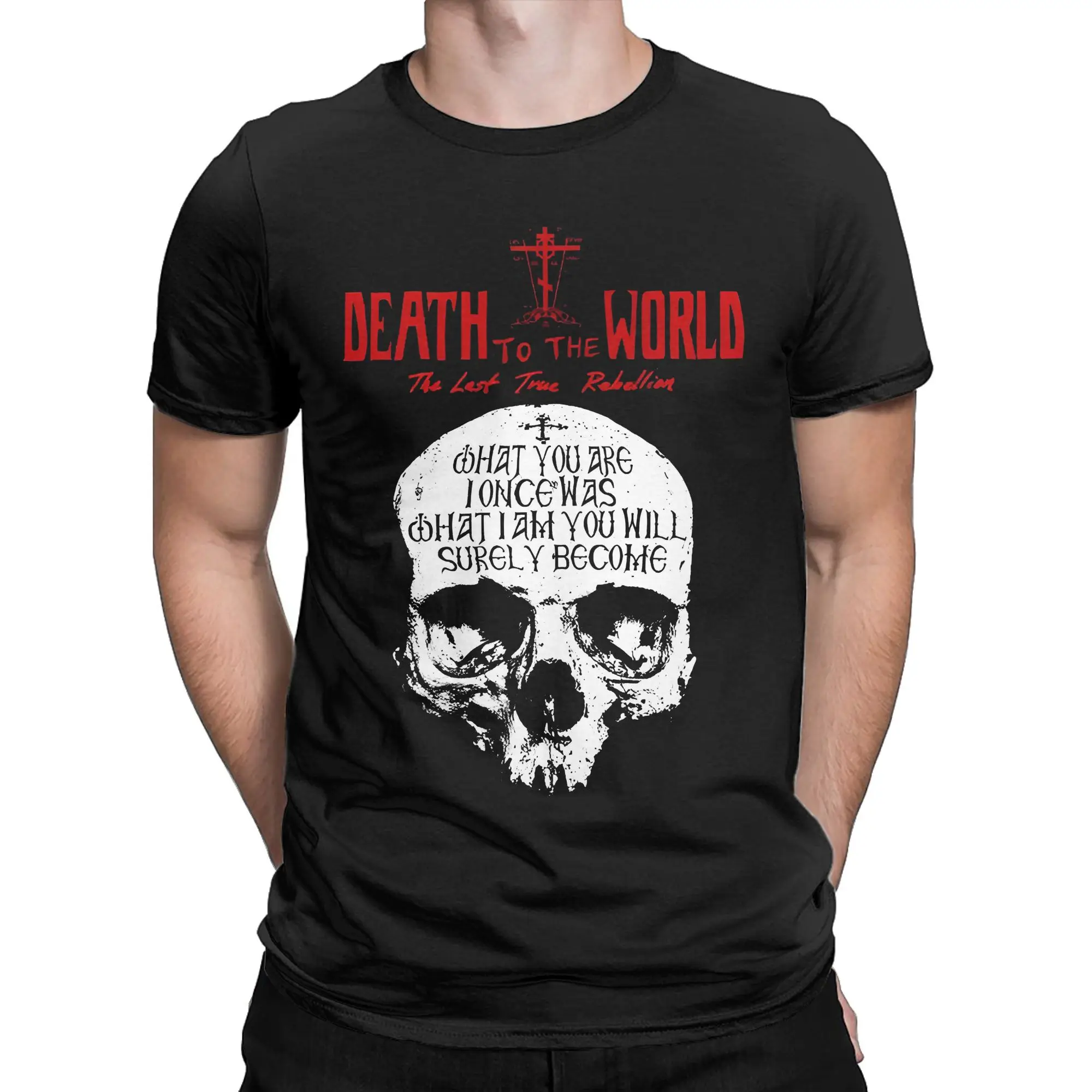 Vintage Russian Orthodox Saying Inscriptions Skull T-Shirts Men O Neck Cotton T Shirt Death Short Sleeve Tee Plus Size Clothing