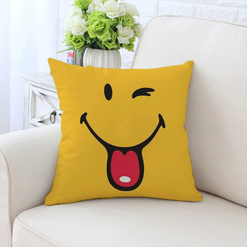 Happy Smiling Face Pillow Cover Double sided Printed Sofa Cushion Cover Office Chair Backrest Customized Pillow Cover 45x45cm