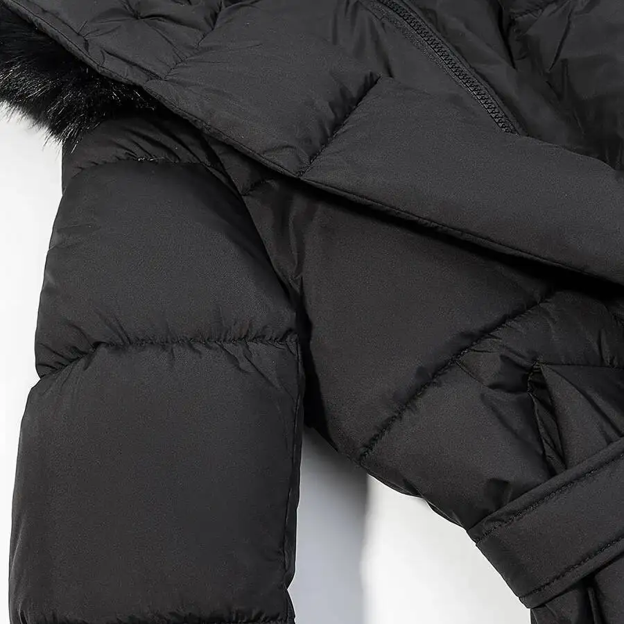 Novo outono inverno estilo europeu americano design elegante e versátil casaco de algodão longo com recheio à mão