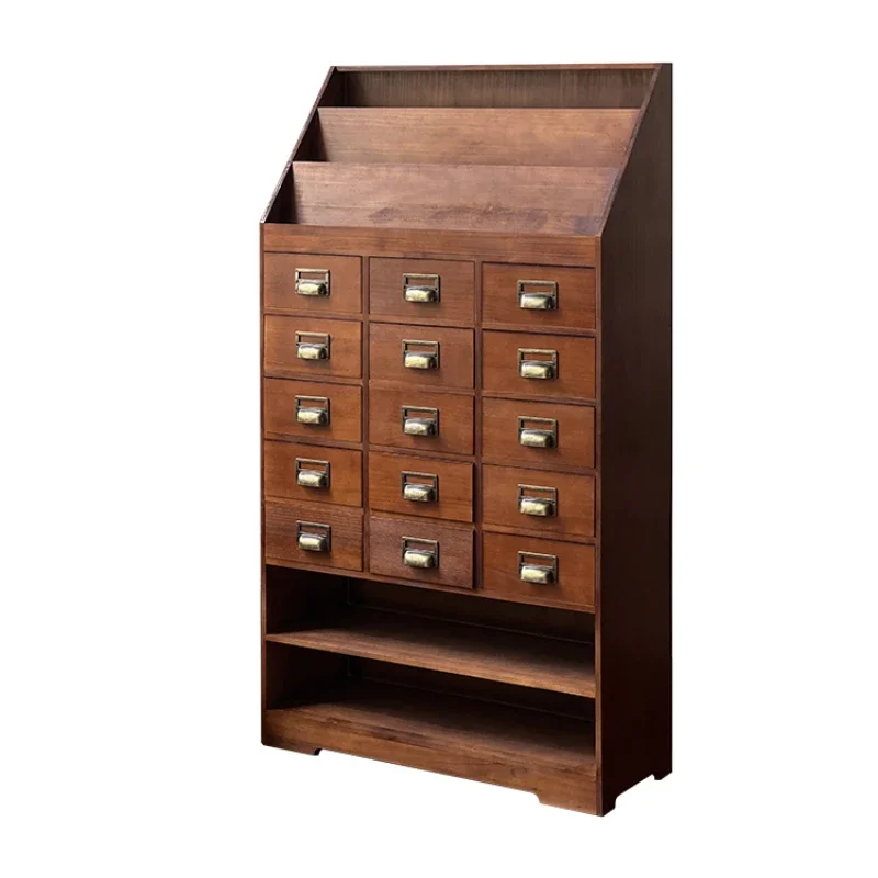 Retro Furniture Solid Wood Magazine Book Entrance Cabinet Drawer Living Room Storage Medieval Side Cabinet