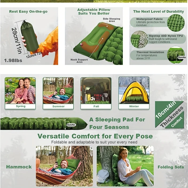 Ultralight & Thickened TPU Inflatable Sleeping Mat for Camping, Waterproof & Portable