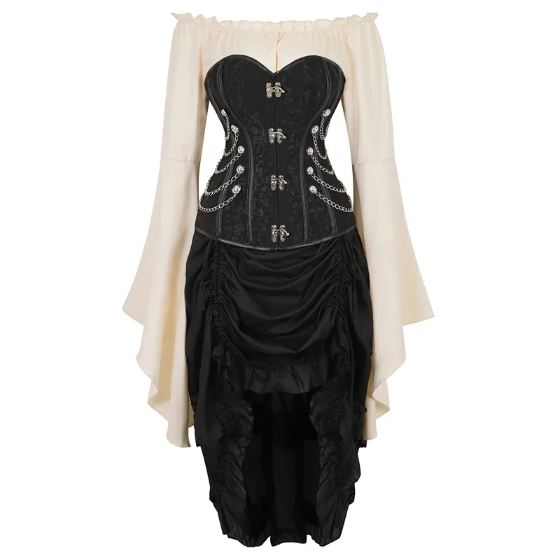 

steampunk corset dresss top skirt 3-piece costume cosplay gothic punk corsets bustier pirate burlesque vintage basque korsett