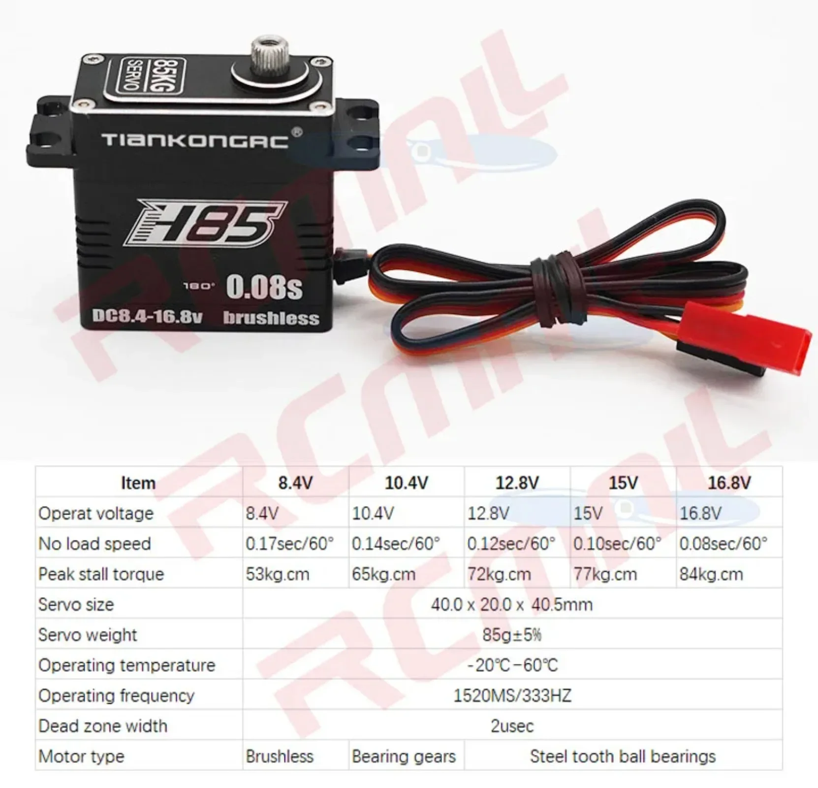 Servo digital de alta velocidad de 85 kg 0,08 segundos/60 °   Engranaje de acero de motor sin escobillas impermeable de metal completo de 16,8 V para coche de escalada RC