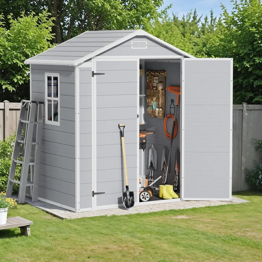 

Outdoor Warehouse 6 X 4 FT Outdoor Storage Shed Garden Resin Shed With Floor Sheds Waterproof House Buildings Supplies Home