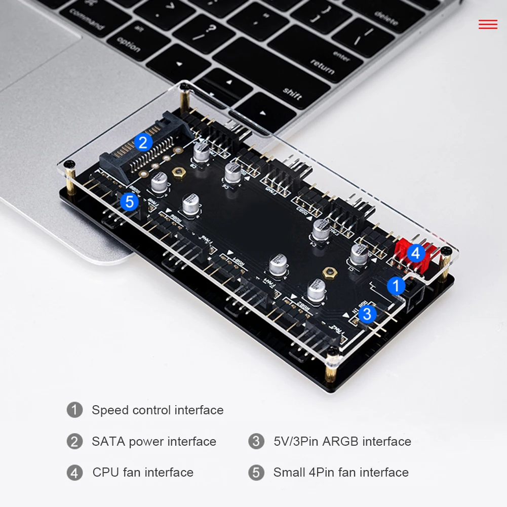 Ventilador RGB de 12V, 4 pines/5V, 3 pines, concentrador PWM, divisor de 1 a 8 vías, controlador de tira de luz LED, sincronización de placa base, divisor PCB direccionable para PC