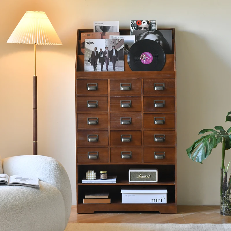 

American retro chest, medieval furniture solid wood, magazine cabinet