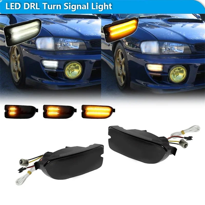 

Для Subaru Impreza Switchback Янтарный последовательный светодиодный указатель поворота переднего бампера с белыми DRL/фарами дальнего света 1999 2000 2001