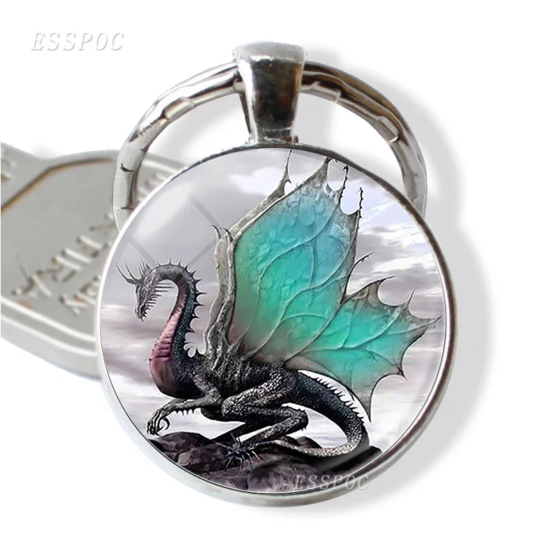 Blue Wings Dragon Keychain Double Sides Keychains Fashion Keyrings for Women Men Car Key Chain Rings Bag Chains Gifts Jewelry