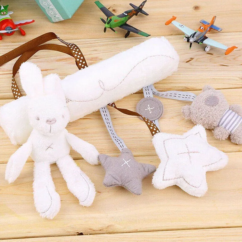 Baby Hanging Rattle Toys Soft Infant Music Plush Activity Crib Stroller Toys Rabbit Bunny Bed Mobile Bell Rattles for Girls Boys