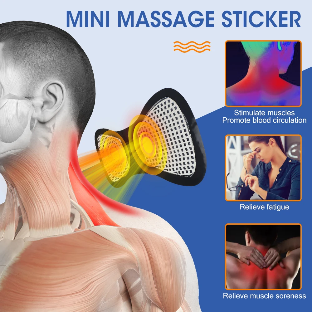 EMS-Mini masajeador eléctrico portátil para el cuello, adhesivo para aliviar el dolor muscular, hombros, piernas, brazos, cervicales y espalda