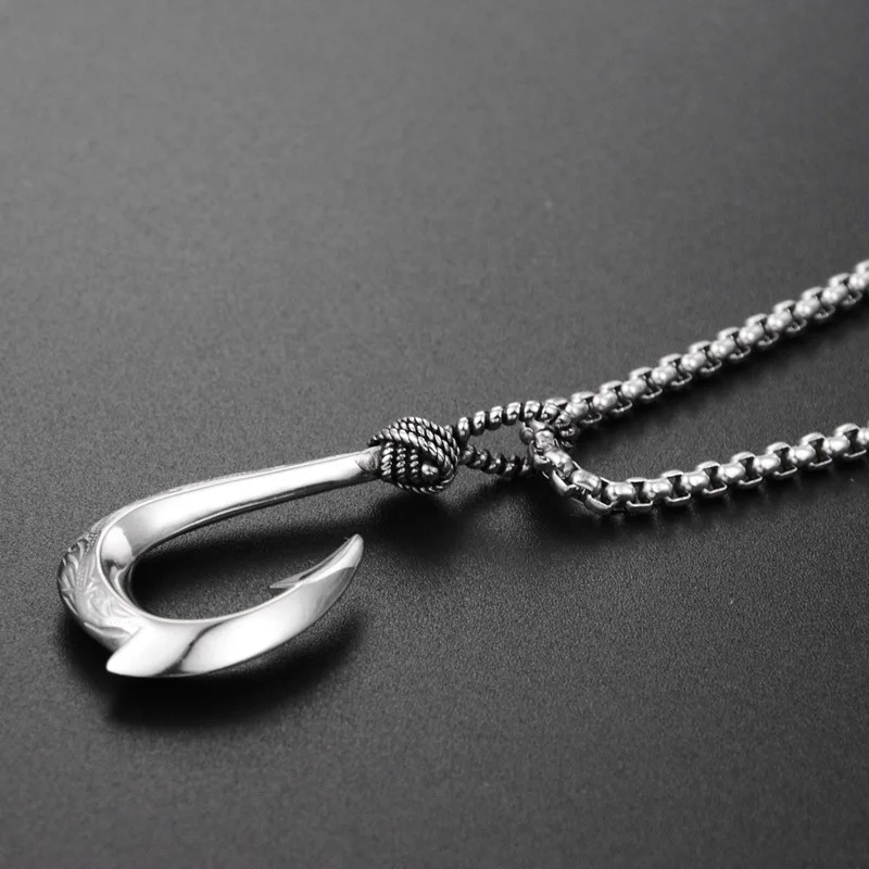 Maui Magic Fish Hook Necklace Pendant Men Vintage Punk Style Stainless Steel Pirate Anchor Necklace Biker Jewelry Gift Wholesale