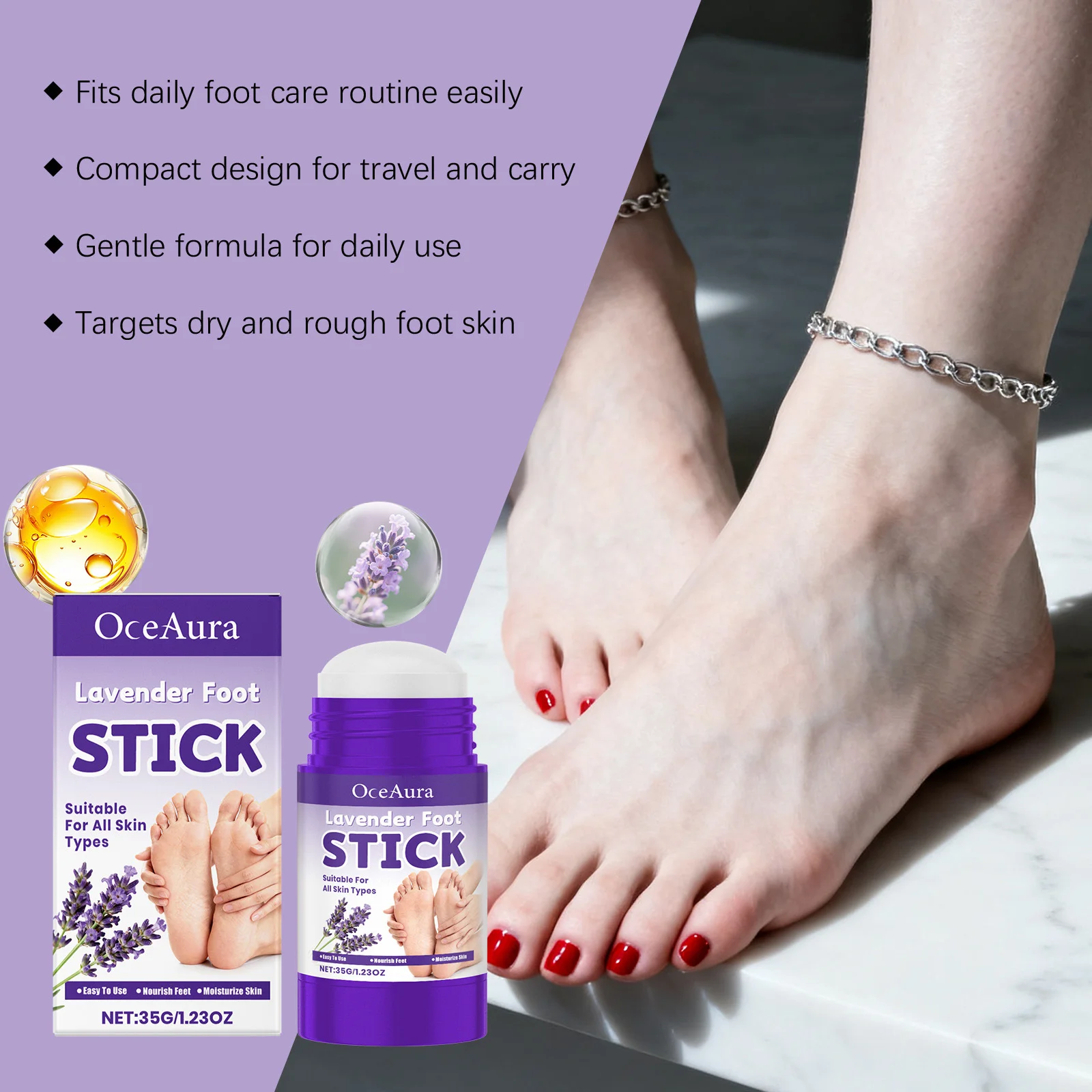 مرطب القدم الخزامى إصلاح الكعب المتشقق المغذي التقشير المضادة للجفاف إزالة الجلد الميت السلس الخريف الشتاء العناية بالبشرة