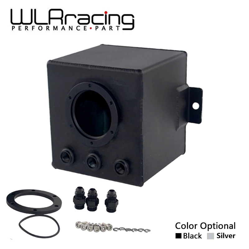 WLR RACING - SERBATOIO di SURGE DEL CARBURANTE IN ALLUMINIO BILLET ARGENTO E NERO DA 2 litri / SERBATOIO DI SURGE AN6 CON 3 ACCATURE AN6 WLR-TK83