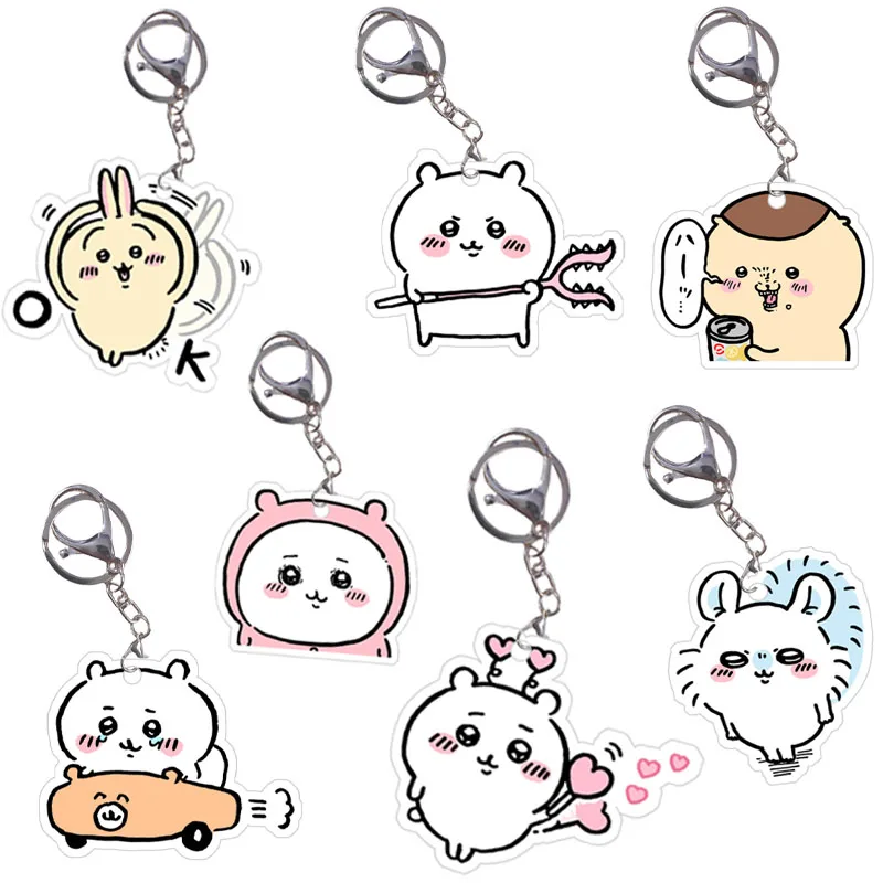 Japanese Anime Chiikawa Hachiware Usagi Mini Cute Acrylic Keychain Cartoon Animal Keyring Shake Toys Creative Rocking Pendant