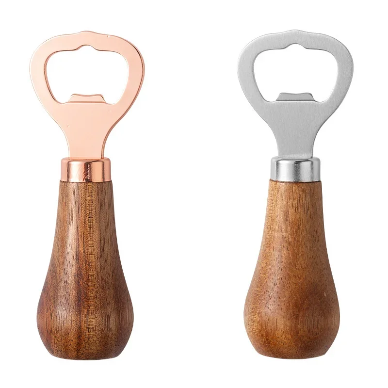 Roestvrij staal 2 stuks flesopener barman handheld bierpot opener houten blikje voor feesten bar tool