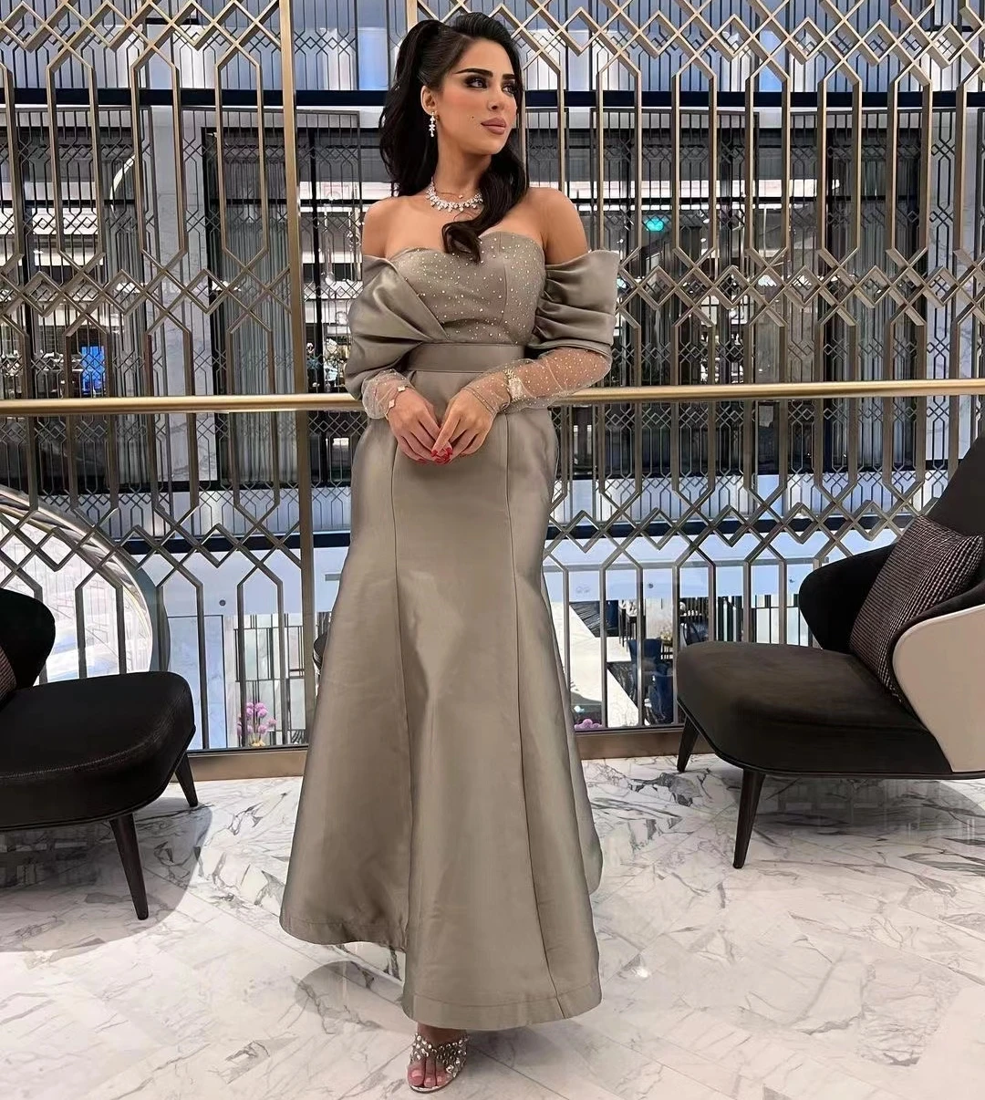 Carolina Dubai Women Evening Dresses Off Shoulder Sweetheart Prom Dresses Long Sleeves Zipper Back Mermaid Party Formal Gowns