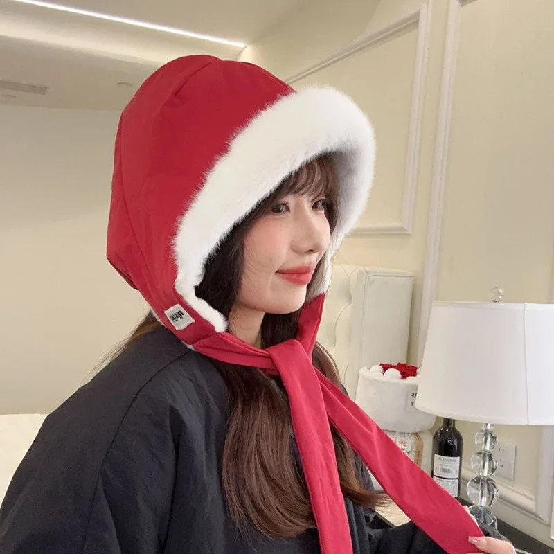 Women 2 in 1 Convertible Earflap Hat Can Be Used As Bag Korean Style Fleece Lined Thick Winter Ski Cap