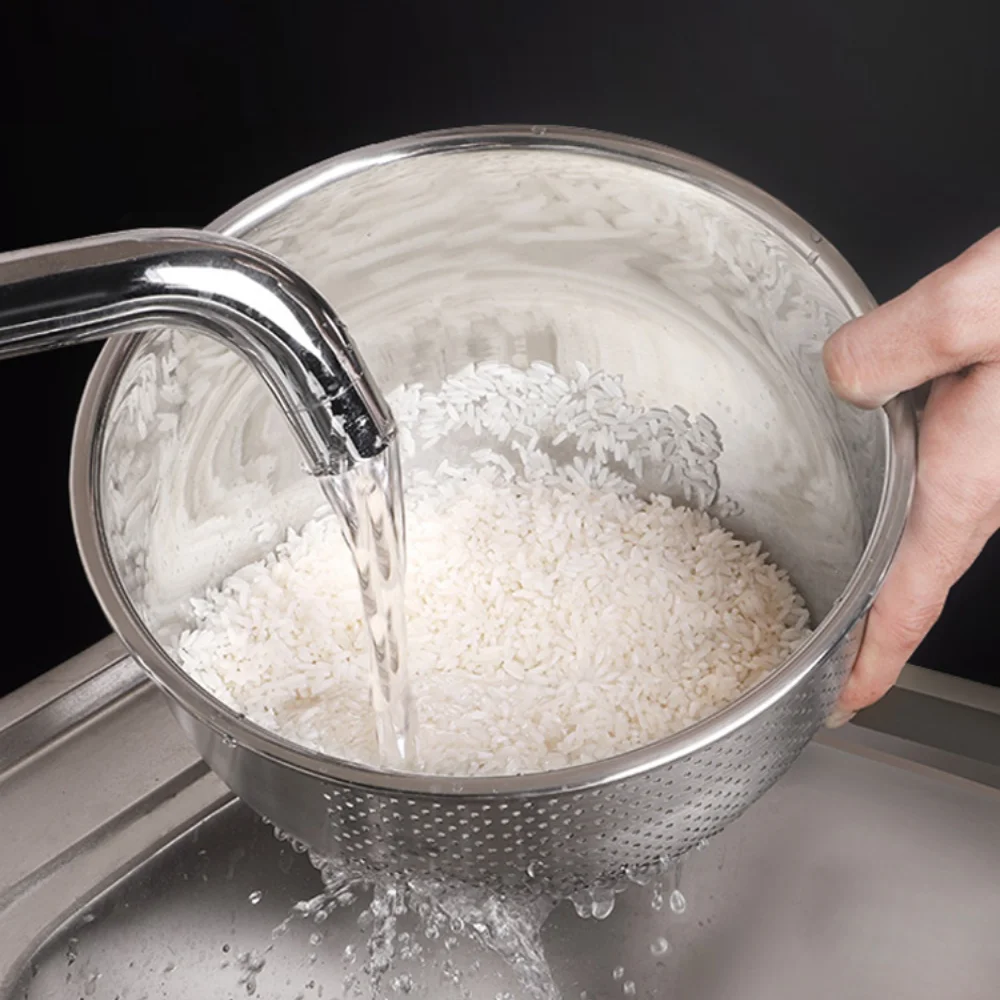 

304 Stainless Steel Rice Rinsing Basin round Bason Kitchen Basin Household Draining Basket Washing Basin