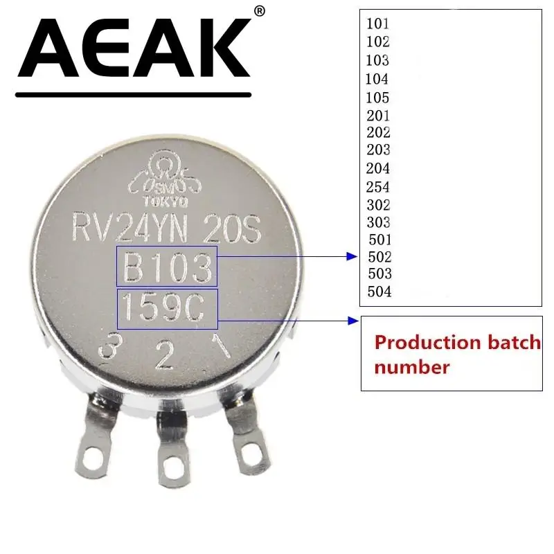 RV24YN RV24YN20S 101 102 B103 104 105 201 202 203 204 254 302 303 501 502 503 504 5K 10K 100K 500K 200K 100 ohm Potentiometer