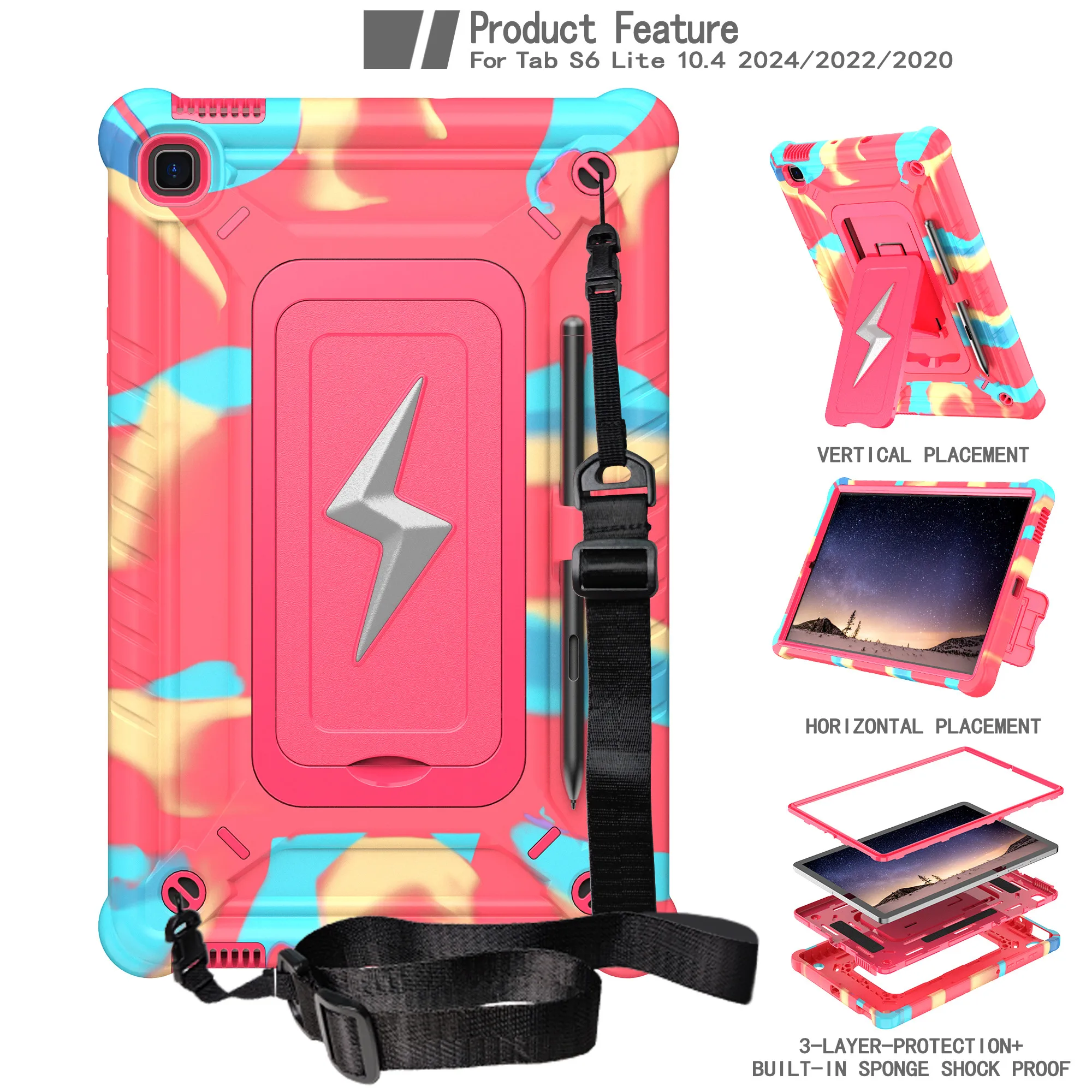 Tablet Case For Samsung Galaxy Tab S6 Lite (2024) P620 P625 / (2022) P613 P619 / (2020) P610 PC + Silicone Cover with Strap - Ca
